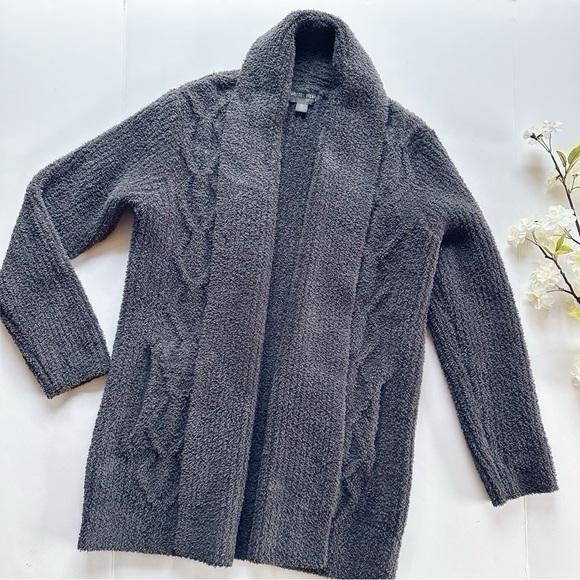 NEW Barefoot Dreams Cozychic Open Knit Cardigan Sweater Dark Gray size XS - Picture 2 of 6